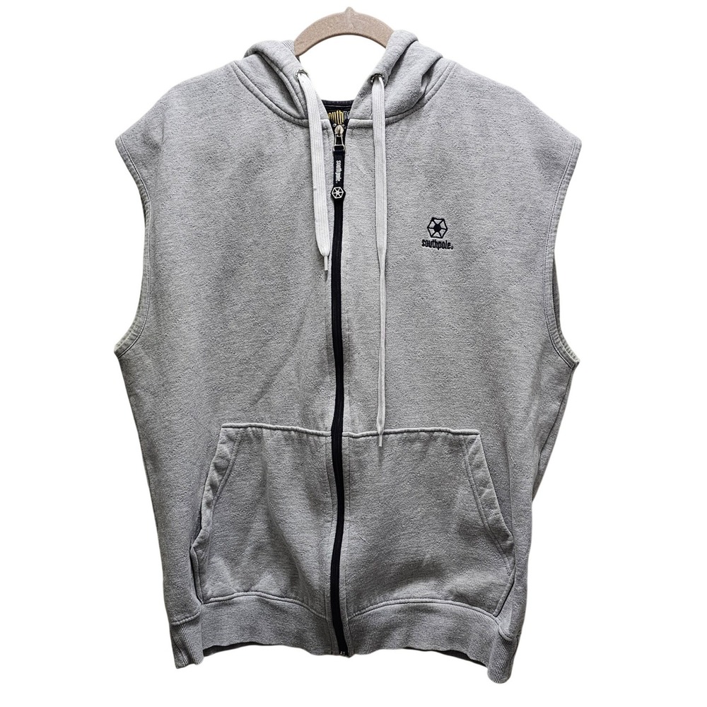 Y2K Southpole Sleeveless Zip Hoodie Vest Size L Gray Hip Hop Streetwear‎